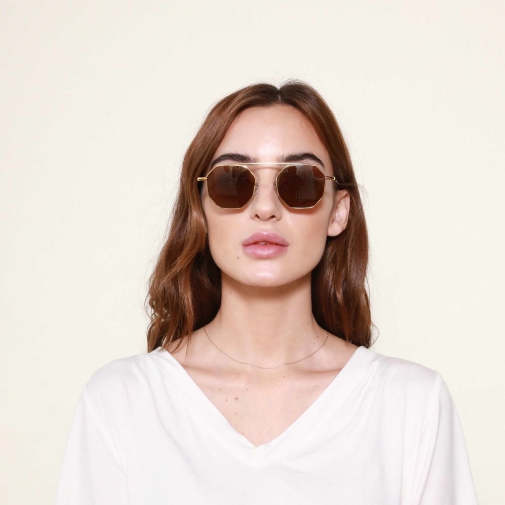 Wonderland Rim of the World Gold Metal/Bronze Hexagonal Sunglasses
